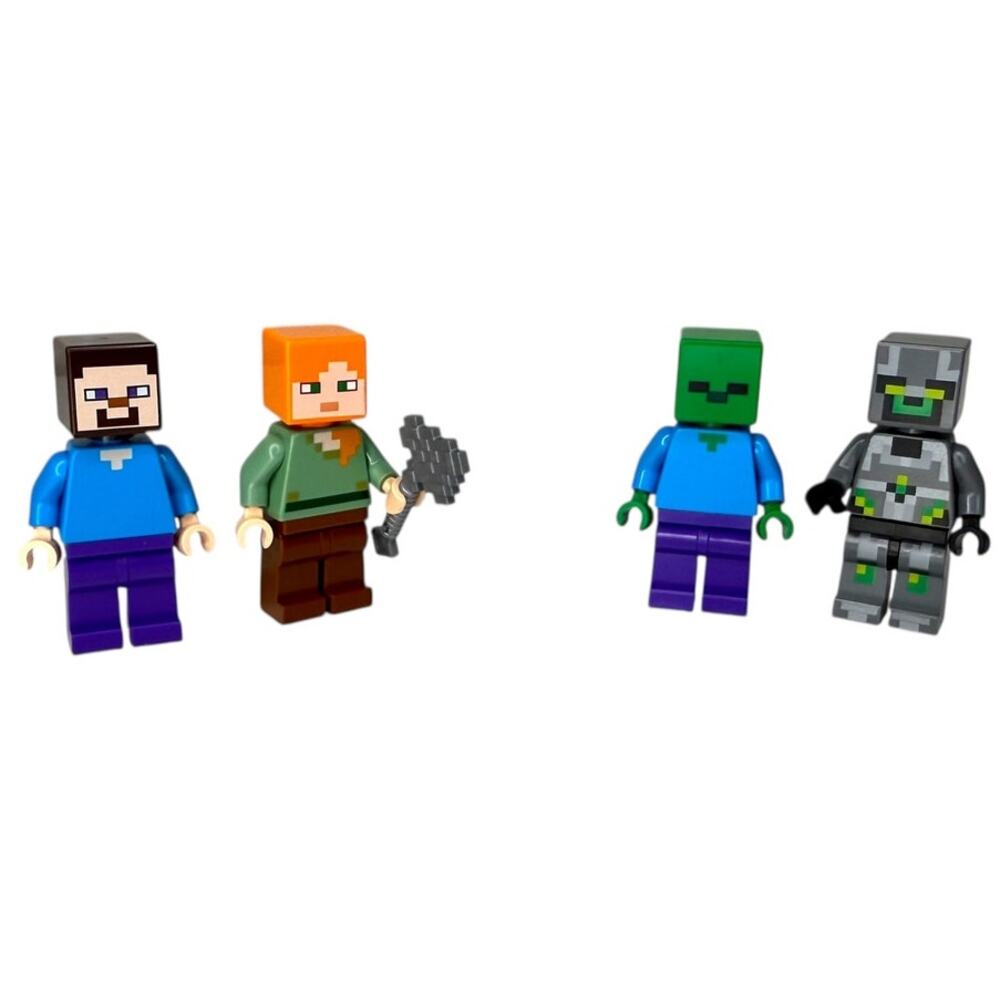 LEGO Minecraft Minifigure Lot Steve Alex Zombie Creeper w/ Weapons